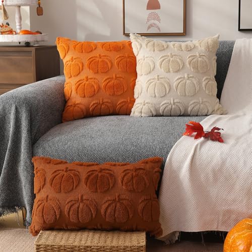 DFXSZ Fall Pillow Covers 20x20 Set of 2 Fall Decorations Autumn Beige Pumpkin Throw Pillow Cases Soft Plush Faux Fur Wool Couch Cushion Case for Chair Sofa Bedroom Living Room Home Decor PTK012B20 - Image 4