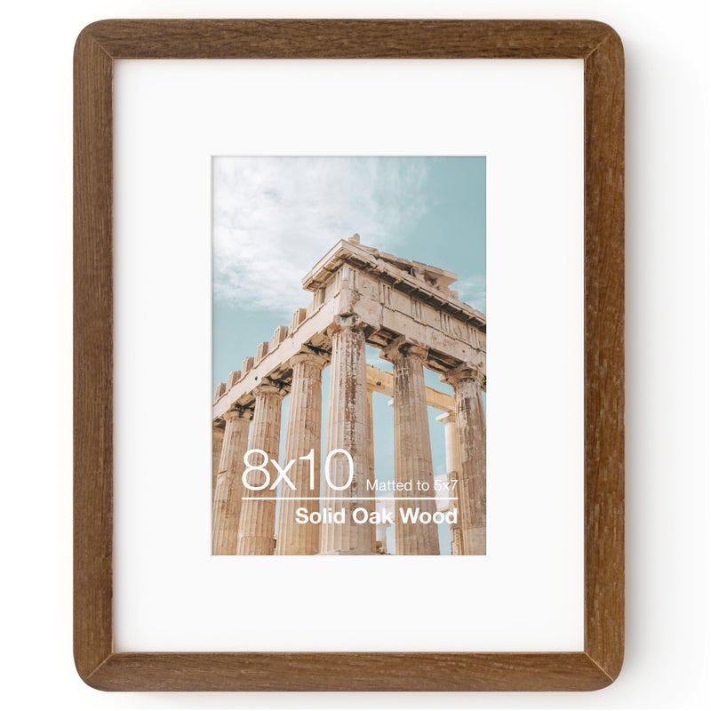 FLYJOE 8x10 Picture Frame | Solid Oak Wood 8 x 10 Photo Frame | 8x10 Picture Frame With Mat For 5x7 | Plexiglas And Hanging Hardware Included | 8 By 10 Picture Frame Wood (Walnut  1 Pack) - Image 1