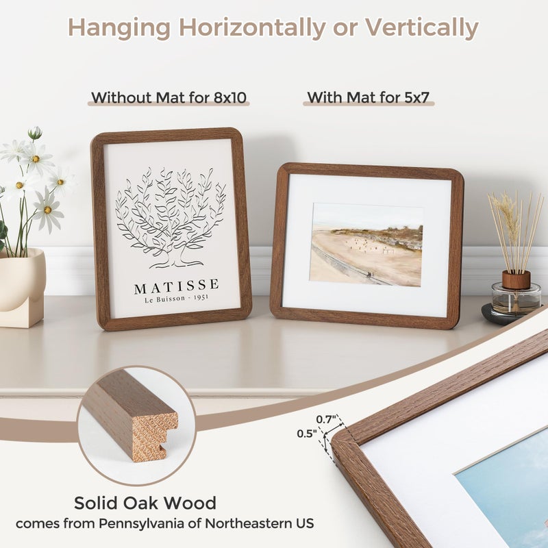 FLYJOE 8x10 Picture Frame | Solid Oak Wood 8 x 10 Photo Frame | 8x10 Picture Frame With Mat For 5x7 | Plexiglas And Hanging Hardware Included | 8 By 10 Picture Frame Wood (Walnut  1 Pack) - Image 4