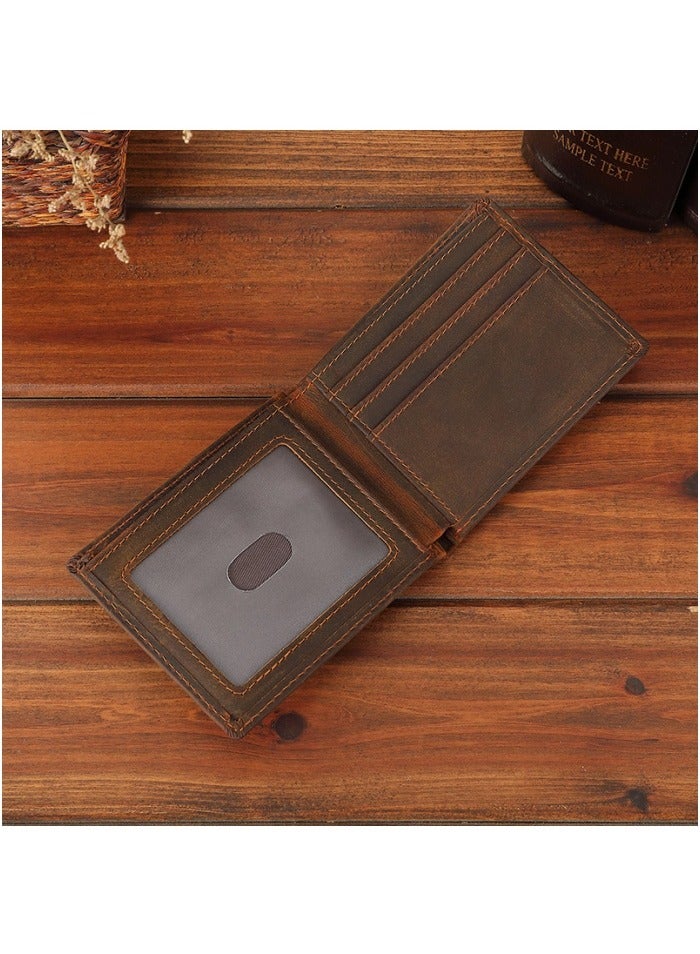 Genuine Leather Slim RFID Blocking Bifold Wallet for Men - Ultra Thin Front Pocket Design with ID Window 6 Card Slots