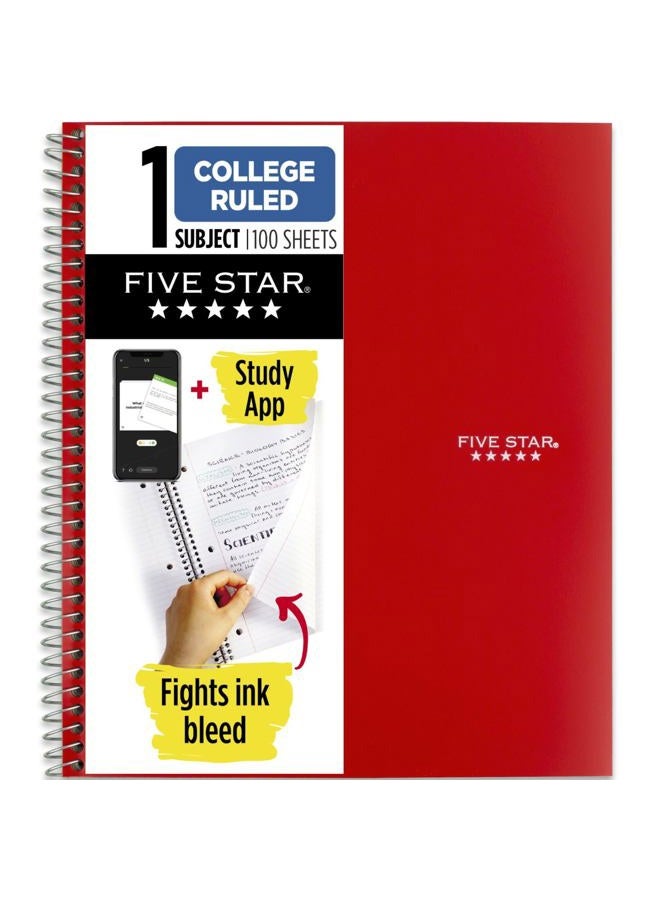 Five Star Spiral Notebook, 1 Subject, College Ruled Paper, 100 Sheets, 11" x 8-1/2", Red (72053) - Image 1