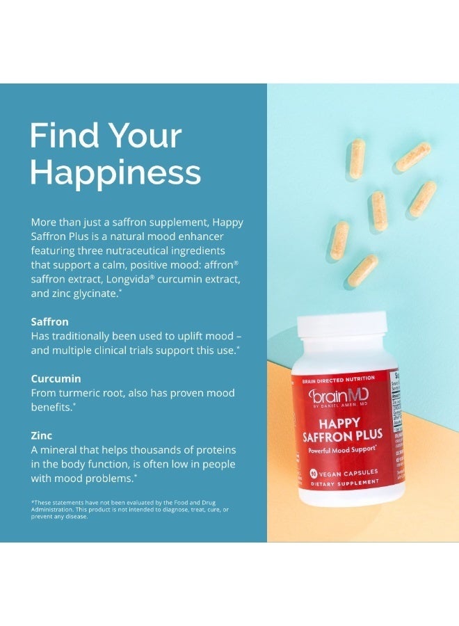 برينمد BrainMD Happy Saffron Plus – دعم التوازن المزاجي والعاطفي – 90 كبسولة نباتية - Image 5