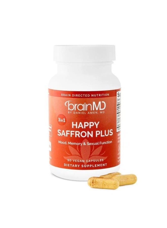 برينمد BrainMD Happy Saffron Plus – دعم التوازن المزاجي والعاطفي – 90 كبسولة نباتية - Image 1
