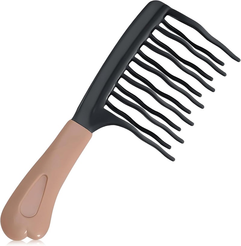 Wide Tooth Comb for Curly Detangling Plastic Doublelayer Comb for Wet Dry Hair Gentle on Curls Ergonomic Handle Rounded Teeth Curl Brush for Women