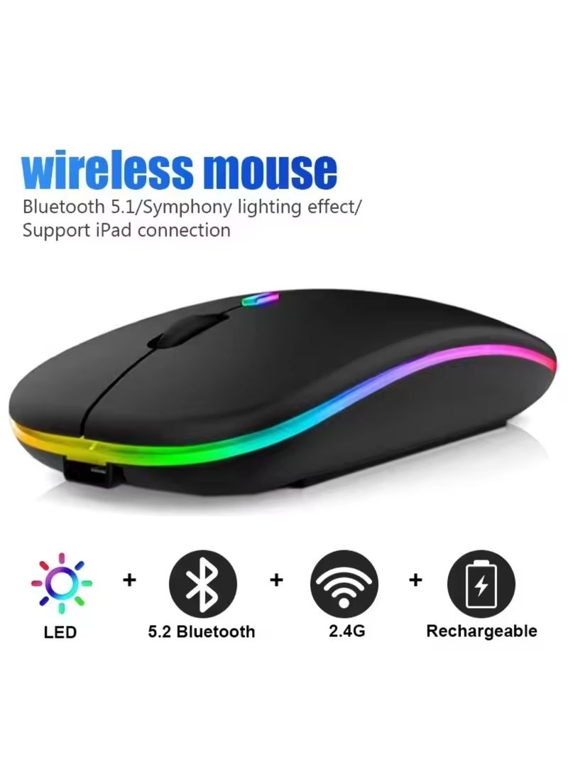 ماوس لاسلكي بلوتوث 5.2 بإضاءة LED وشحن USB – صامت ومريح لجميع الأجهزة - Image 1
