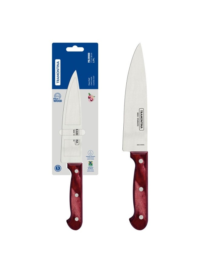 TRAMONTINA TRAMONTINA Chef’s Knife, Premium Stainless Steel Blade, Polywood Handle, 7-Inch Blade Length, Durable and Ergonomic, Red Handle, Professional Kitchen Knife  - Image 1