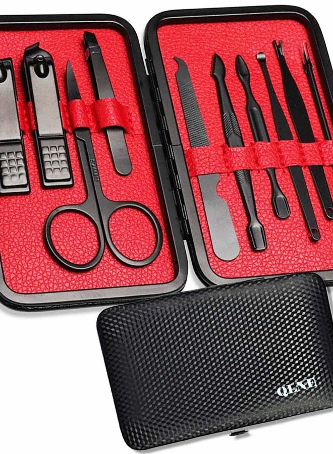 QLNE Nail Clippers Sets High Precisio Stainless Steel Nail Cutter Pedicure Kit Nail File Sharp Nail Scissors and Clipper Manicure Pedicure Kit Fingernails & Toenails with Portable stylish case (Red_10in1) - Image 1