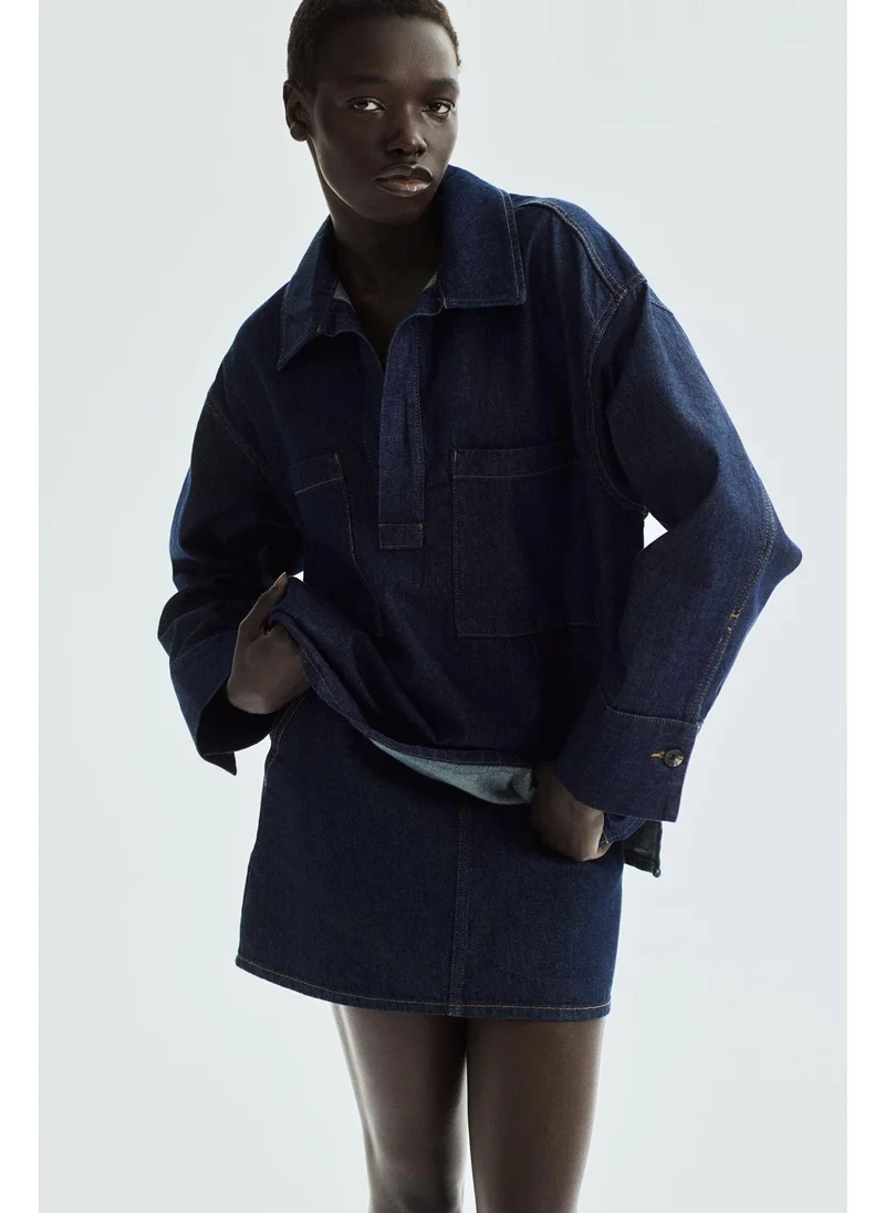 اتش اند ام Oversized popover denim shirt