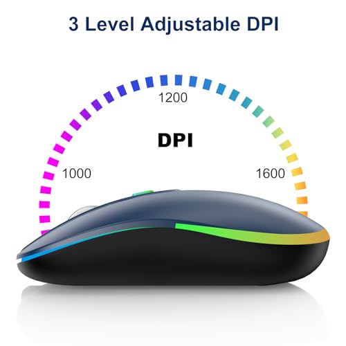 HZD LED Wireless Mouse, Slim Silent Rechargeable Mouse for Laptop, 2.4G Portable USB Optical Mouse with Type C Adapter, 3 Adjustable DPI Levels 1600/1200/800 for Tablet/Computer Blue - Image 4