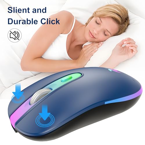 HZD LED Wireless Mouse, Slim Silent Rechargeable Mouse for Laptop, 2.4G Portable USB Optical Mouse with Type C Adapter, 3 Adjustable DPI Levels 1600/1200/800 for Tablet/Computer Blue - Image 3