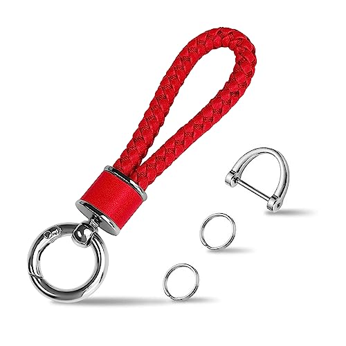 Tukellen Leather Weave Keychain Suit for car Keychain Keyring Present Woman with 360 Degree Rotatable Dring and Screwdriver Red - Image 1