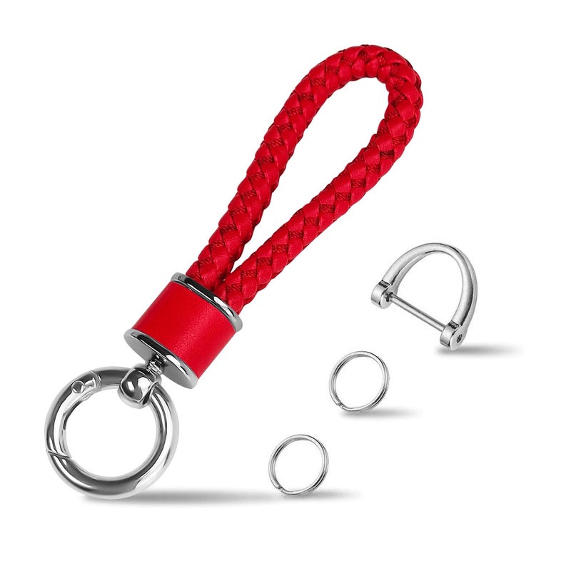 Tukellen Leather Weave Keychain Suit for car Keychain Keyring Present Woman with 360 Degree Rotatable Dring and Screwdriver Red - Image 2