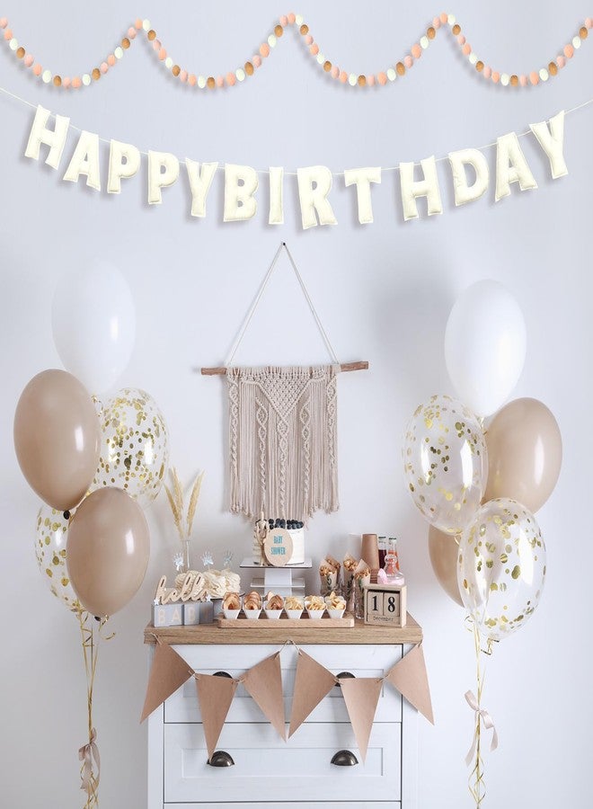 Mindsoft 2 Pcs 118 Inch Pre Strung Happy Birthday Felt Banner with Ball Garland Reusable Natural Handmade Letters & Balls for Birthday Sign Decorations Party Decor Photo Prop(Bohemia Color) - Image 3