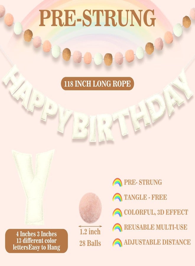 Mindsoft 2 Pcs 118 Inch Pre Strung Happy Birthday Felt Banner with Ball Garland Reusable Natural Handmade Letters & Balls for Birthday Sign Decorations Party Decor Photo Prop(Bohemia Color) - Image 2