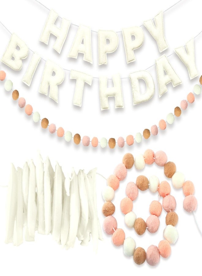 Mindsoft 2 Pcs 118 Inch Pre Strung Happy Birthday Felt Banner with Ball Garland Reusable Natural Handmade Letters & Balls for Birthday Sign Decorations Party Decor Photo Prop(Bohemia Color) - Image 1