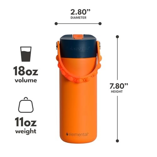 Elemental Insulated Kids Water Bottle Stainless Steel Water Bottle with Straw Lid PopIt Handle LeakProof Water Bottles for School Boys or Girls Travelling and Sports 18oz Orange Tie Dye - Image 3