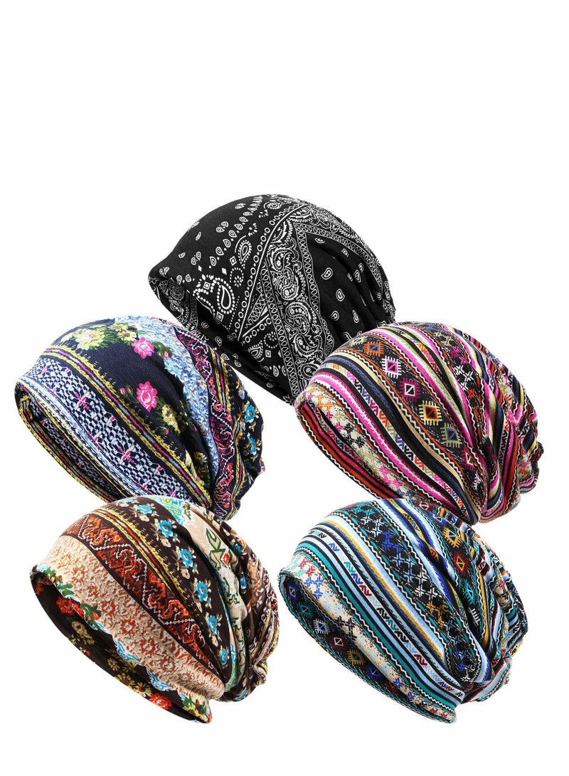Excefore Women's Slouchy Beanie Hat Baggy Sleep Cap Turban Headwear, 5 Pcs - Image 1