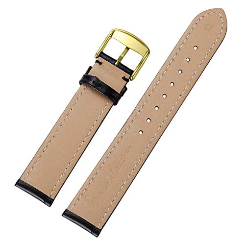 iStrap Leather Watch band Alligator Grain Calfskin Replacement Strap Stainless Steel Buckle Bracelet for Men Women-18mm 19mm 20mm 21mm 22mm 24mm-Black Brown - Image 3