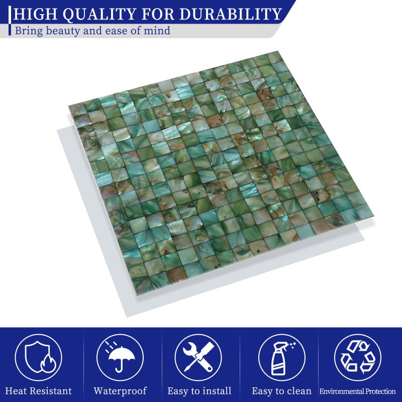 MOP Mother of Pearl Peel and Stick Backsplash Tile, Seashell Mosaic Tiles, for Living Room Background Wall and Kitchen 12"x12" Square Green 5 Sheets - Image 5