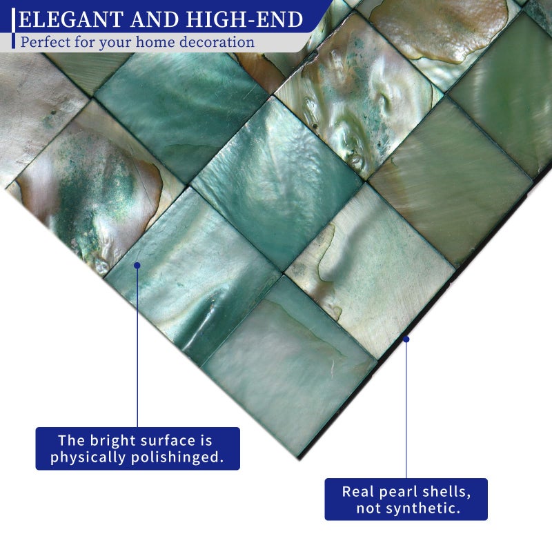 MOP Mother of Pearl Peel and Stick Backsplash Tile, Seashell Mosaic Tiles, for Living Room Background Wall and Kitchen 12"x12" Square Green 5 Sheets - Image 4