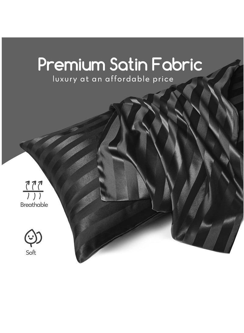 STRBOXONG 2-Piece Stripe Silk Satin Pillow Case with Envelope Closure for Hair and Skin Black 51x76/51x102cm - Image 2