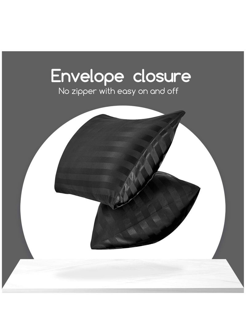 STRBOXONG 2-Piece Stripe Silk Satin Pillow Case with Envelope Closure for Hair and Skin Black 51x76/51x102cm - Image 3