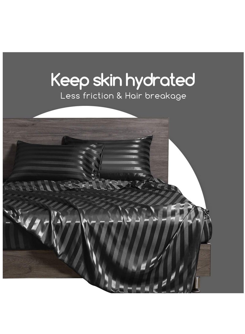STRBOXONG 2-Piece Stripe Silk Satin Pillow Case with Envelope Closure for Hair and Skin Black 51x76/51x102cm - Image 5