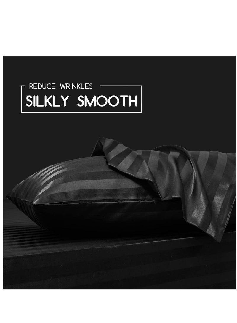 STRBOXONG 2-Piece Stripe Silk Satin Pillow Case with Envelope Closure for Hair and Skin Black 51x76/51x102cm - Image 4