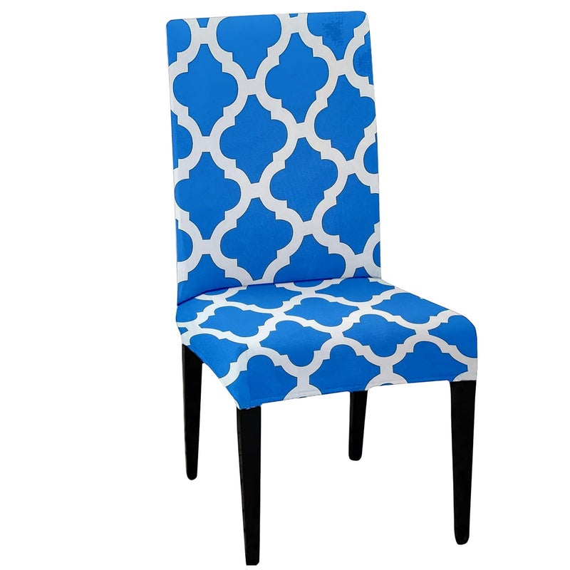 HOTKEI Blue Printed Polycotton Removable Stretchable Dining Table Chair Cover Protector Slipcover Blue Print Medium - Image 1
