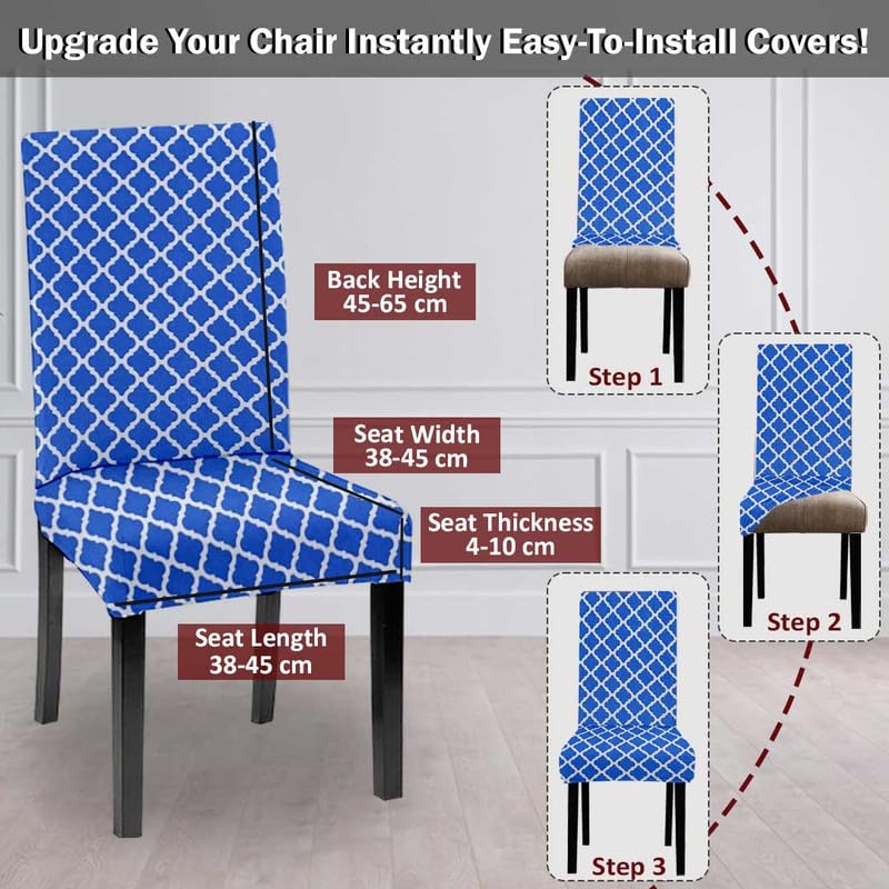 HOTKEI Blue Printed Polycotton Removable Stretchable Dining Table Chair Cover Protector Slipcover Blue Print Medium - Image 3