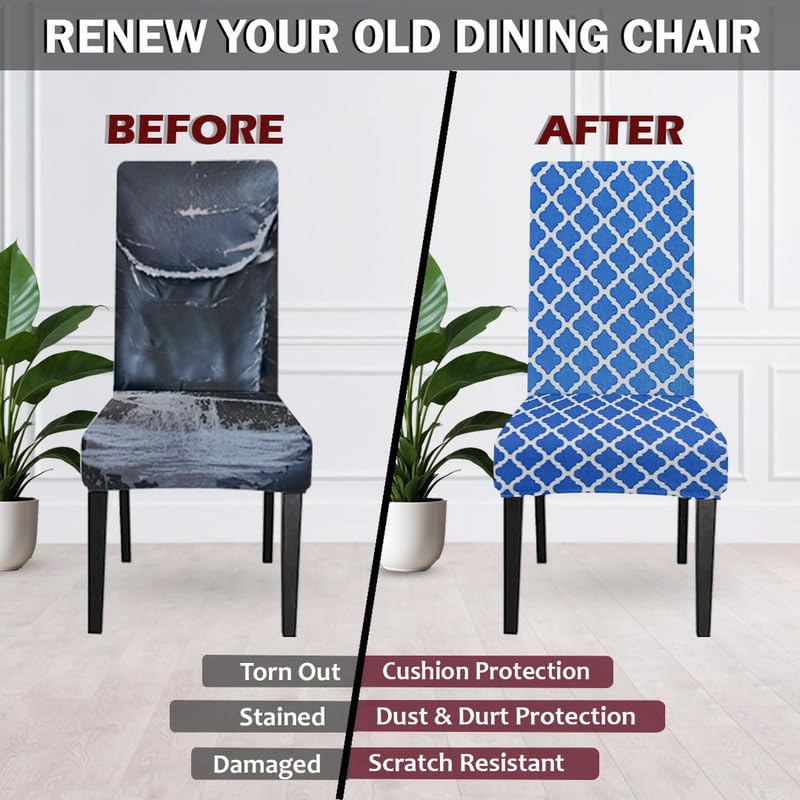 HOTKEI Blue Printed Polycotton Removable Stretchable Dining Table Chair Cover Protector Slipcover Blue Print Medium - Image 2