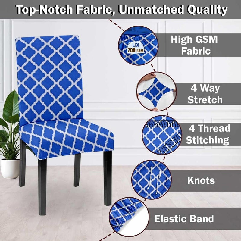 HOTKEI Blue Printed Polycotton Removable Stretchable Dining Table Chair Cover Protector Slipcover Blue Print Medium - Image 4