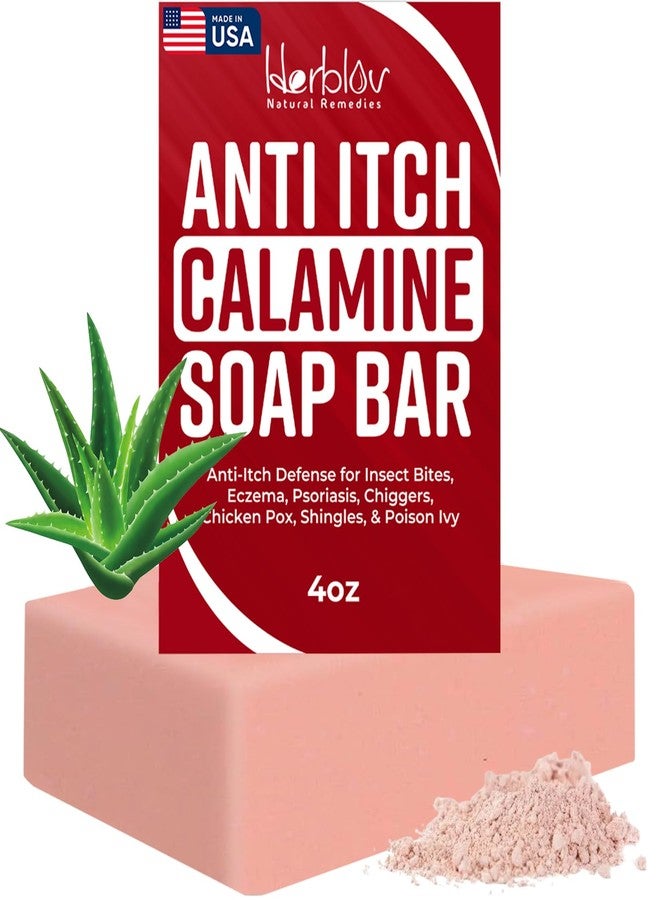 Herblov Calamine Soap Bar for Itching - All Natural Instant Itch Relief - Calming Calamine Soap for Itchy Skin, Insect Bite, Eczema, Ivy Rash, Chicken Pox - Pure Raw Anti-Itch Defense Cleansing Skincare - Image 1