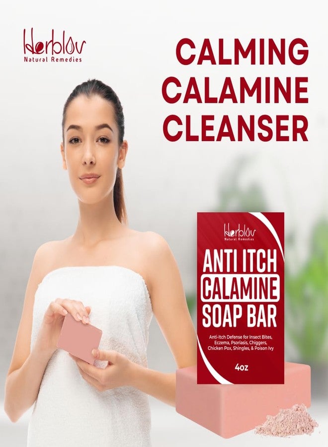 Herblov Calamine Soap Bar for Itching - All Natural Instant Itch Relief - Calming Calamine Soap for Itchy Skin, Insect Bite, Eczema, Ivy Rash, Chicken Pox - Pure Raw Anti-Itch Defense Cleansing Skincare - Image 3
