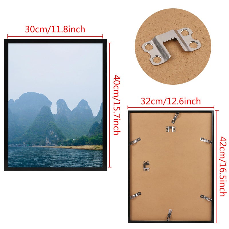 Teqooza 12x16 inch Picture Frames  Compatible With 30x40 cm Without Mat  for Arts or Photos or Posters  Black Frame with Acrylic Protection and Hanging Kit  Pack of 1 - Image 2