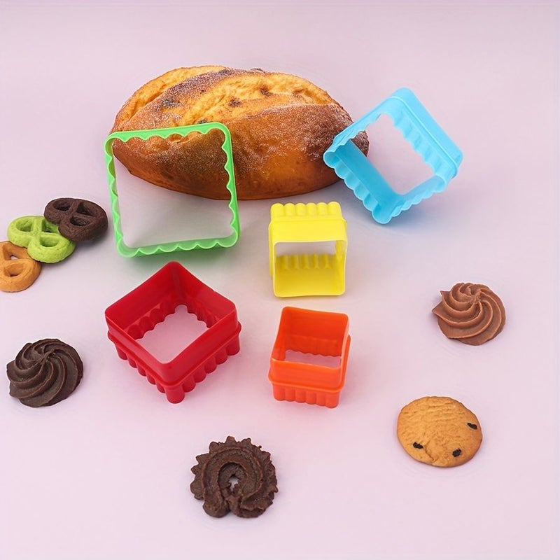 Square 5pc Plastic Cookie Cutter Set For Baking Cake Bread Decorating Tools - Image 3