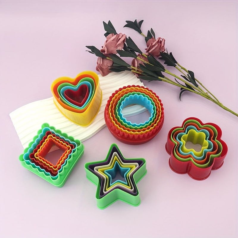 Square 5pc Plastic Cookie Cutter Set For Baking Cake Bread Decorating Tools - Image 1