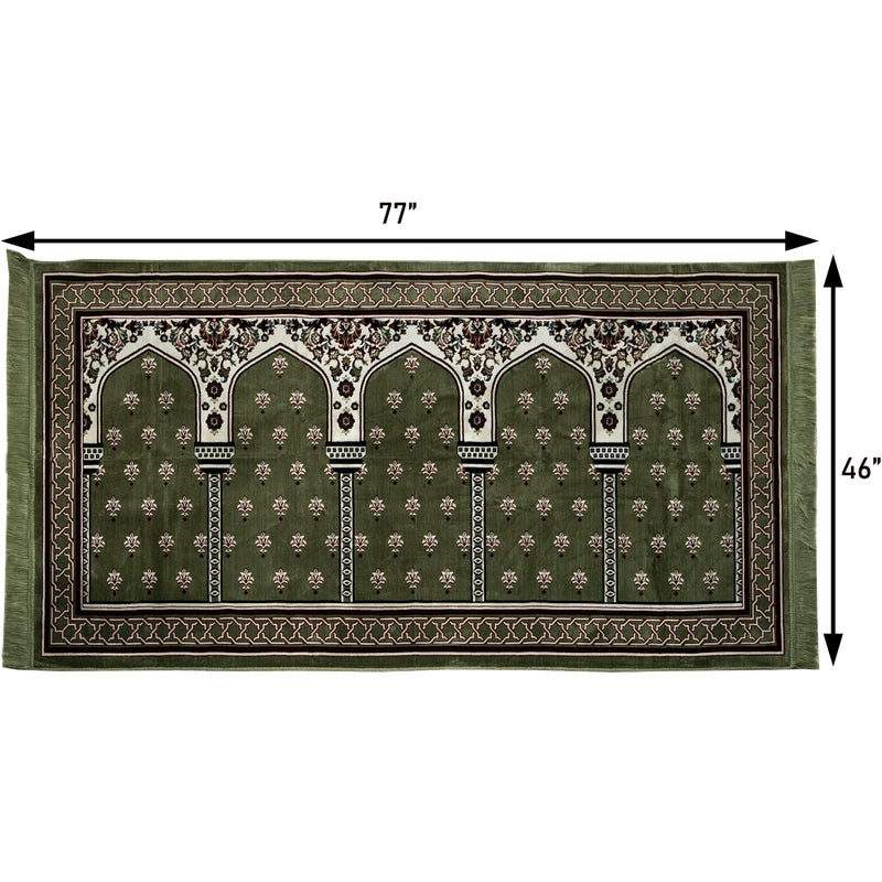 Modefa Turkish Islamic Prayer Rug - Multi Person Janamaz Sajada for Family or Large Gathering & Group Praying Carpet - Wide Plush Velvet Praying Mat Mihrab (5 Person Green) - Image 3