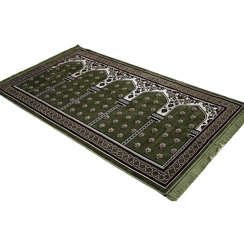 Modefa Turkish Islamic Prayer Rug - Multi Person Janamaz Sajada for Family or Large Gathering & Group Praying Carpet - Wide Plush Velvet Praying Mat Mihrab (5 Person Green) - Image 2