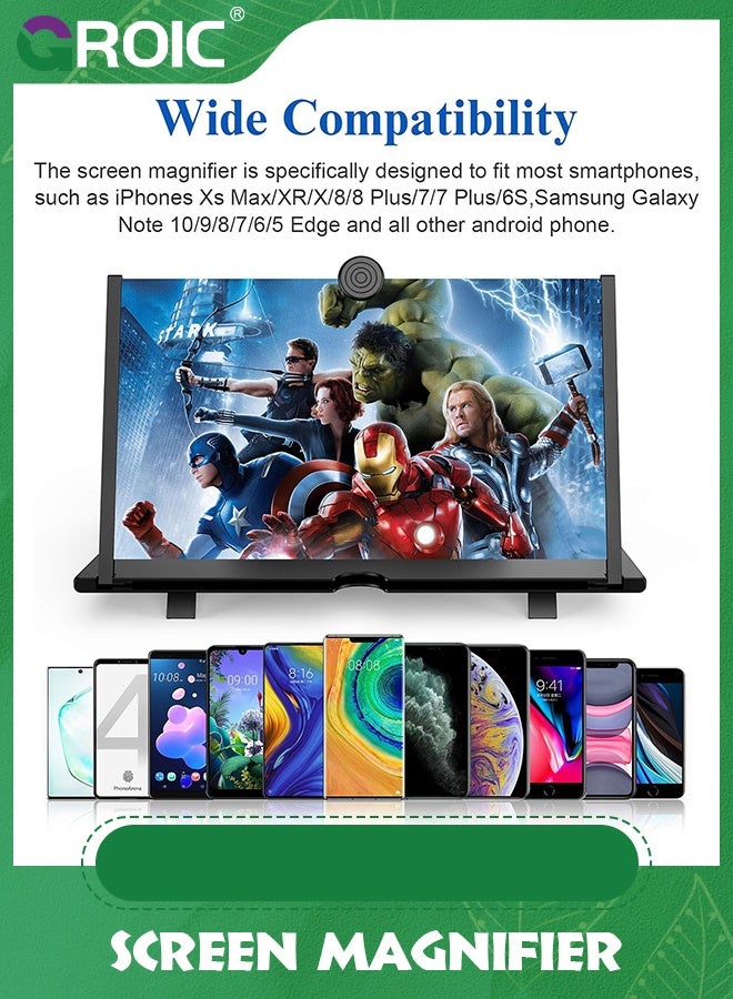 GROIC 12 inch Black Foldable Phone Screen Magnifier, HD Mobile Phone Screen Amplifier Gift for Older Kids 3D Movie Video Enlarger with Pull Design and Stand Holder Eye Protection for All Smartphone  - Image 3