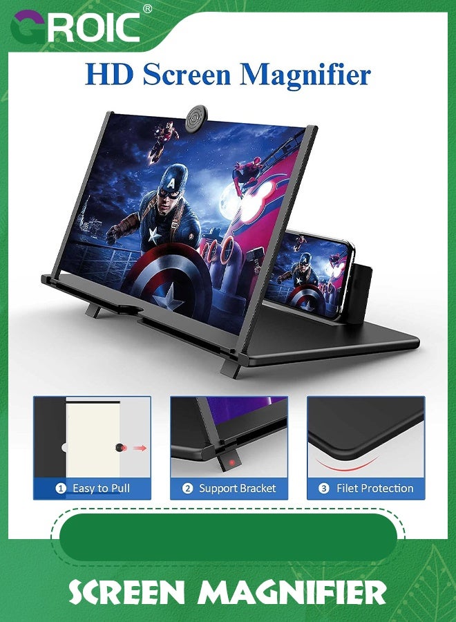 GROIC 12 inch Black Foldable Phone Screen Magnifier, HD Mobile Phone Screen Amplifier Gift for Older Kids 3D Movie Video Enlarger with Pull Design and Stand Holder Eye Protection for All Smartphone  - Image 2