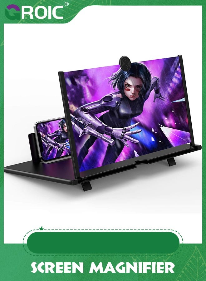 GROIC 12 inch Black Foldable Phone Screen Magnifier, HD Mobile Phone Screen Amplifier Gift for Older Kids 3D Movie Video Enlarger with Pull Design and Stand Holder Eye Protection for All Smartphone  - Image 1