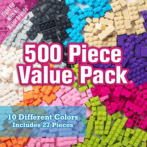 SCS Direct 500 قطعة من كتل البناء الملونة للأصدقاء بألوان باستيل 10 ألوان 9 أشكال 27 قطعة سقف متوافقة مع العلامات التجارية الكبرى نشاط للإبداع لمشاريع المدرسة هدايا سلة عيد الفصح للأطفال - Image 1