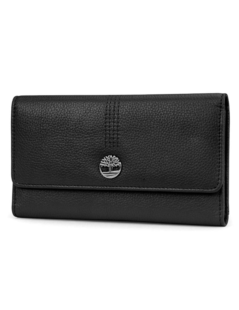 Timberland Leather RFID Flap Wallet Clutch Organizer, Black (Pebble) - Image 1