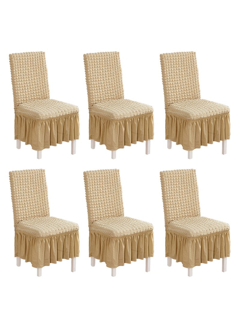 GOOTOY Dining Room Chair Covers with Long Skirt Chair Cover Set of 6 Chair Slipcover Elastic Removable Machine Washable Chair Protector Soft Touch Seat Covers for Dining Room Banquet Party Home Decoration  - Image 1