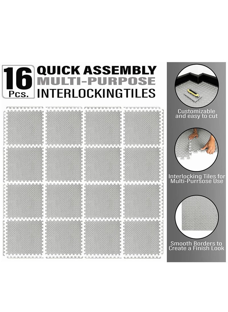 سجادات صالة الألعاب الرياضية للياقة البدنية المتشابكة| 16 قطعة من سجادة الأرضية اللغز| سجادات إسفنجية EVA مقاس 12 × 12 بوصة، سجادات أرضية واقية - Image 2