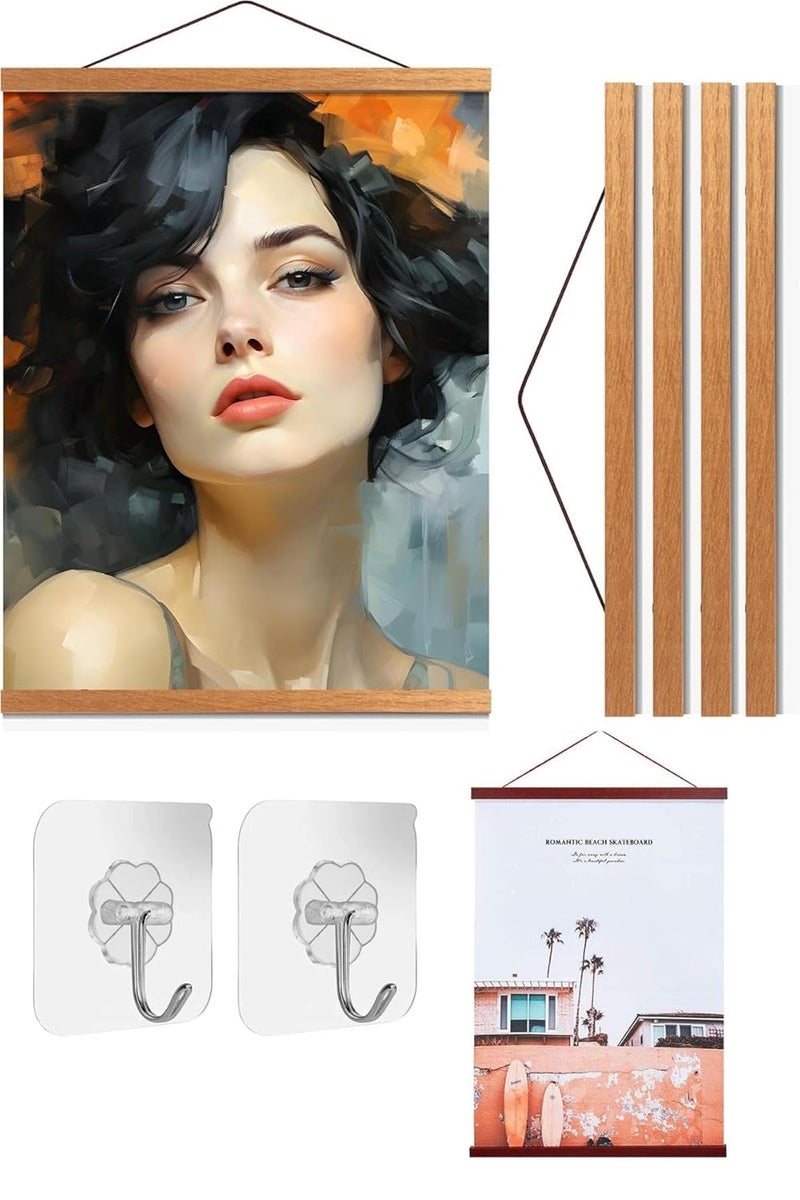 SNOOGG 16 inch Wide Magnetic Poster Hanger Frame, 16x16, 16x20, 16x24 wood Frame for Posters, Prints, Photos, Pictures, Maps, and Artwork - Wall Hanging Wooden Frame With 2 Self Adhesive Hooks - Image 1