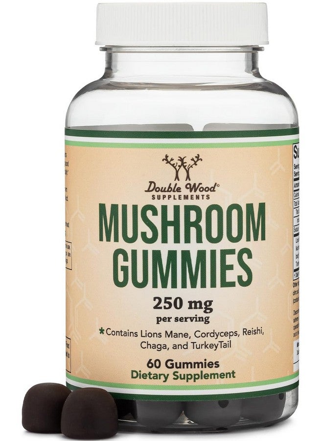 Double Wood Supplements Mushroom Gummies Supplement 60 Count - 2,500mg Equivalent from 250mg Lions Mane, Cordyceps, Reishi, Chaga, and Turkey Tail 10:1 Extracts Per Serving (for Immune Support) - Image 1
