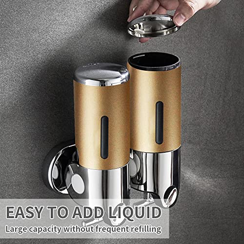 prosfalt 3 in 1 Wall Mounted Bathroom Shower Pump Dispenser and Organizer-Holds Shampoo, Soap, Conditioner, Shower Gel, for Bathroom Kitchen Hotel (Gold 3 Chamber) - Image 3