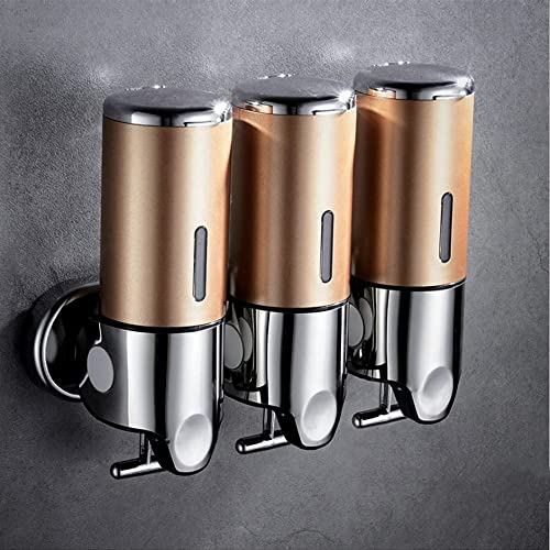 prosfalt 3 in 1 Wall Mounted Bathroom Shower Pump Dispenser and Organizer-Holds Shampoo, Soap, Conditioner, Shower Gel, for Bathroom Kitchen Hotel (Gold 3 Chamber) - Image 1